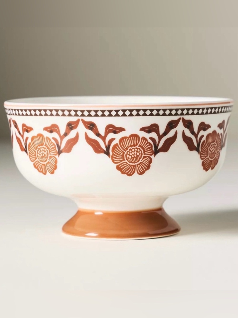 Anthropologie Reverie Stoneware Nut Bowl Rust Orange Floral Print
